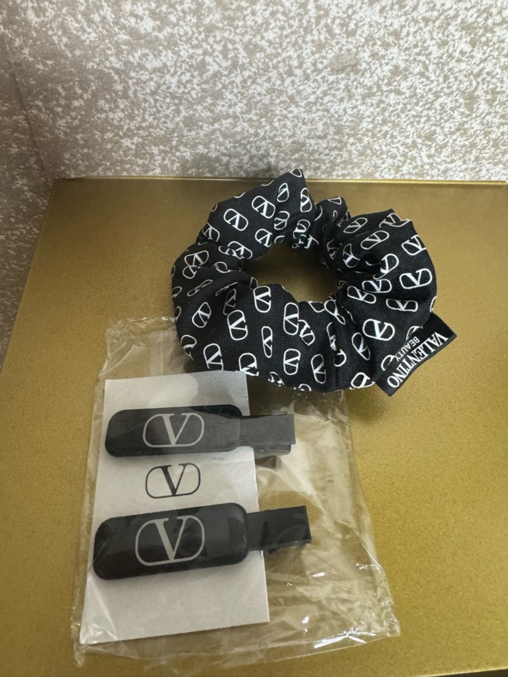 Valentino Beauty Black & White Logo Scrunchie with Matching Hair Clips